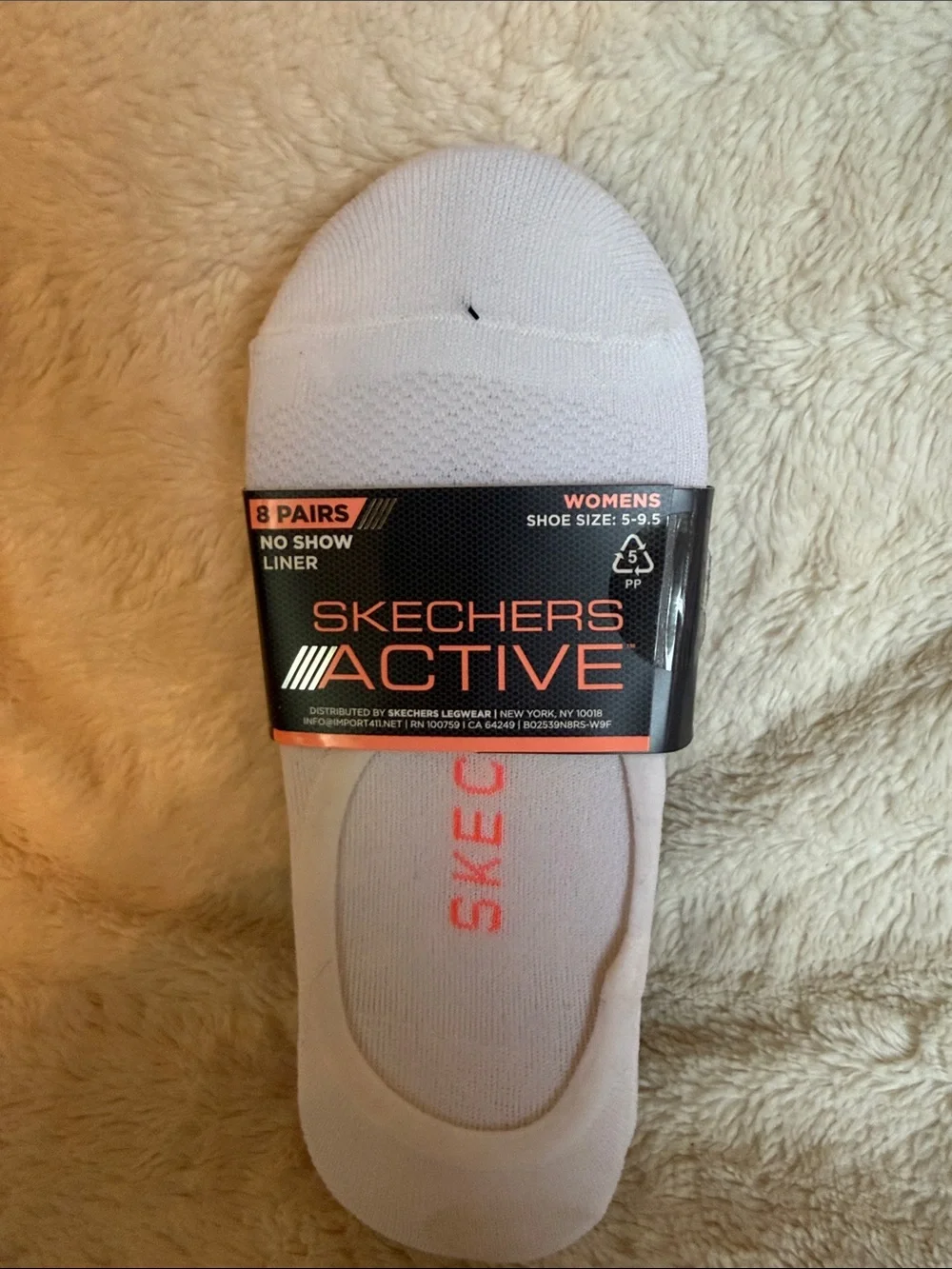 Skechers Active Womens No‎ Show Liner Socks 8 Pairs Black White Size 5-9.5